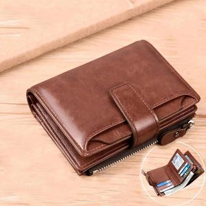 HUED-Porte-monnaie homme portefeuille RFID antivol homme portefeuille en cuir fermeture &eacute;clair porte-carte de visite sac d'argent portefeuille homme-No LOGO Brown - Neuf