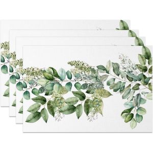 Eryi-Greenery Lot De 4 Sets De Table Lavables Motif Botanique Vert Et Blanc 45 X 30 Cm - Neuf
