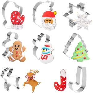 Lot De 8 Emporte-Pièces De Noël En Acier Inoxydable, Moule À Biscuits, Biscuits Sablés, Emporte-Pièce En Forme De Père Noël, Flocon De Neige, Sapin De Noël - Neuf