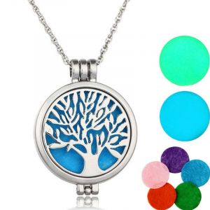 Collier Pendentif Diffuseur D'huiles Essentielles D'aromathérapie, Cadeau De Fête Des Mères, Arbre De Vie En Acier Inoxydable, Bijoux Cadeau De Noël Pour La Fête Des Mères (Bleu) - Neuf