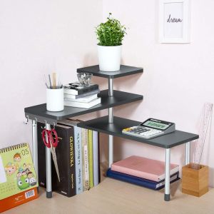 Étagère D'angle De Cuisine - Étagère D'angle - Étagère À Épices - Étagère À Épices - Étagère À Assiettes - Étagère De Cuisine - 3 Niveaux En Bambou Avec Crochets - Pour Cuisine - Noir - Neuf