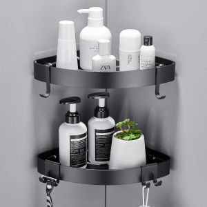Etagere Douche Sans Percage Adhésif Étagère De Rangement Douche Angle Organisateur Salle De Bain Noir Mat En Aluminium Mural 2 Pièces Porte Gel Shampoing Douche - Neuf