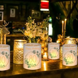 Lot De 12 Photophores D&eacute;coratifs Pour 80 Ans D&eacute;coration De Table D'anniversaire Pour Homme Et Femme, Cadeau Pour 80 Ans, Convient Pour Bougies Chauffe-Plat Ou Autres Bougies - Neuf