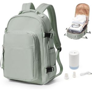 Sac a Dos Sous Vide Voyage Avec Pompe,Sac a Dos Compression Voyage Cabine Avion Sous Vide,Bagage Cabine 45x36x20 Easyjet,Sac Airbag Voyage Sous Vide Gris Vert - Neuf