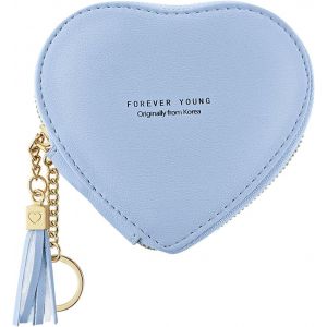 Porte Monnaie Femme,Mini Porte Monnaie En Cuir Pu Sac &Agrave; Monnaie Avec Fermeture &Eacute;clair,Petite Pochette &Agrave; Monnaie En Forme De Coeur Avec Porte-Cl&eacute;s Pour Ranger La Monnaie (Bleu) - Neuf
