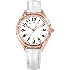 Montre Femme Or Rose Gros Cadran Avec Diamant Cristal Blanc Cuir &Agrave; La Mode - Neuf