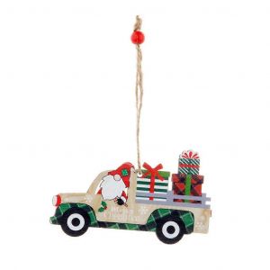 No&euml;l en Bois Voiture Pendentif Arbre de No&euml;l Ornements pour le Festival de No&euml;l &agrave; la Maison de la Sc&egrave;ne de la D&eacute;coration de l'Impression Gnome Pendentifs - Neuf