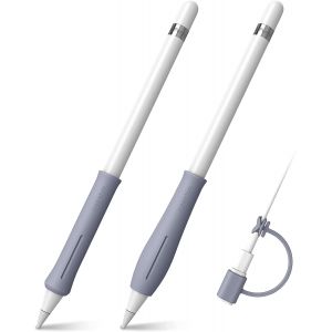 &Eacute;tui en Silicone Compatible avec Apple Pencil Pro/Pencil (USB-C)/Pencil (2e/1re G&eacute;n&eacute;ration) - [Design Anti-Roulement] Coque Ergonomique Support de Poign&eacute;e en Silicone, Gris - Neuf