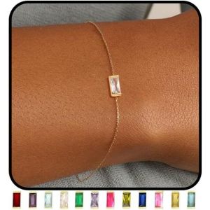 Eryi-Bracelet Femme Or Personnalisé Avec Pierre De Naissance Plaqué Or 14k Réglable Empilable Chaîne Bracelets Charms Bracelets Cadeau Anniversaire Ado Fille Maman Marraine Amie Idée Cadeau Bijoux - Neuf