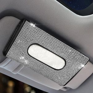 Boîte à mouchoirs en similicuir, pour pare-soleil de voiture, avec cristaux scintillants, pour femme - Neuf