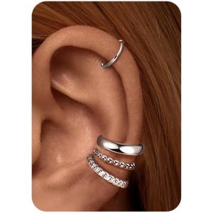 Kal-Ear Cuff Boucle D'oreille Sans Trou Pour Femme -Paires Faux Piercing Helix Réglables Plaqué Or Pour Cartilage Sans Perçage, Ohrclips Hypoallergéniques Pour Oreilles Non Percées - Neuf