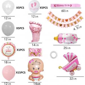 Kit De Fête Prénatale Rose 39 Pièces Pour Fille Avec Confettis Roses 10 G,Décorations De Fête Prénatale,Décorations De Fête Prénatale Pour Fille - Neuf