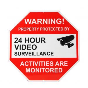 Panneau d'avertissement fantaisie en aluminium 30 x 30 cm, videosurveillance 24 h/24, eviter les intrusions - Neuf