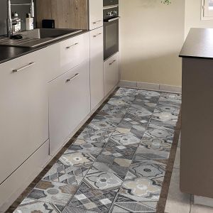 Eryi-Tapis De Cuisine 120 X 50 Cm Hand-Drawn Tiles Vinyle Antidérapant Et Lavable Tapis De Cuisine En Vinyle, Lavable 100% Fabriqué En Italie - Neuf