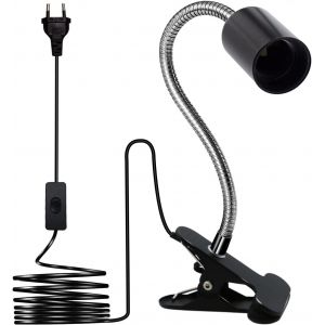 Kalanka-Douille Ampoule E27 À Pince,Lampe Pince,Douille Pince Avec Col De Cygne 350mm,Réglage 360 Degrés,Clip Base En Métal,220cm Cable Interrupteur,Spot E27pour Lit Lecture, Noir - Neuf
