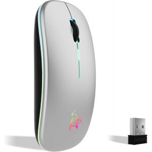 KALANKA-Souris sans Fil Rechargeable, Souris rétroéclairée de 7 Couleurs avec Mini récepteur USB de 2,4 GHz, Souris Gaming, Compatible avec Ordinateur Portable, PC, Ordinateur, Chromebook, Notebook - Neuf