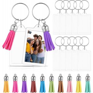 KAL-Lot De 30 Porte Clef Personnalisable, Acrylique Transparent Porte Cl&eacute; Personnalis&eacute; (Contient Dix Porte-Cl&eacute;s, Dix Mini Cadres Photo En Acrylique Et Dixs Pendentifs &Agrave; Pompons) - Neuf