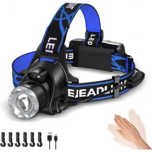 Lampe Frontale Rechargeable, Torche Frontale 600 Lumens Avec Capteur, 3 Modes Légers Et 90 ° Ipx6 Les Lampes Frontales Étanches Pour La Pêche En Extérieur, Camping, Lecture, Randonnée - Neuf