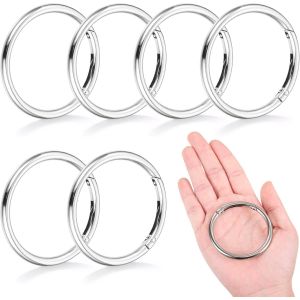 TIANYI-Lot de 6 mousquetons ronds - 60 mm - En alliage de zinc - Grand mousqueton rond - Anneau rond - Porte-clés - Pour sac, sac à main, bricolage, artisanat - Argenté - Neuf