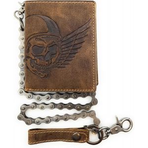 Portefeuille De Motard En Cuir V&eacute;ritable - Cha&icirc;ne De V&eacute;lo - Porte-Monnaie - T&ecirc;te De Mort - Protection Rfid - Wing Of Hell,Marron,Taille Unique,Am&eacute;ricain - Neuf