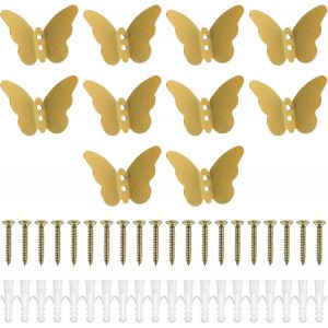 10 Pcs Patere Murale, Porte Manteaus Mural, Crochet Porte Manteau, Pat&egrave;res Crochets Papillon Cr&eacute;atifs, Patere Porte Manteau pour Manteaus Serviettes, D&eacute;coration de Salle de Bain Chambre(Or) - Neuf