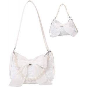RFCBC-Sac Bandoulière Femme en Perles, Petit Sac a Main Femmes Bandoulieres, Vintage N?ud Papillon Sacoche Femme Bandoulière, Populaire Handbags for Women, Blanc Crossbody Bag - Neuf