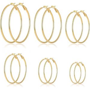 Kalanka-6 Paires Boucles D'oreilles Creoles Hypoallerg&eacute;nique Creole Femme Avec Fermoir Clip Boucles D'oreilles Cr&eacute;oles L&eacute;ger Bijoux Fantaisie Pour Femmes 20/30/40/50/60/70 Mm - Neuf