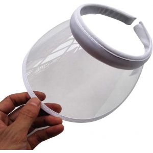 Unisexe Été Couleur Bonbon Protection Uv Open Top Pare-Soleil Chapeau Transparent Pvc Plastique Large Bord Clip-On Sport Beach Cap Blanc - Neuf