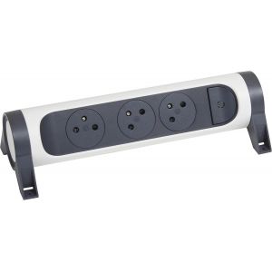 KALANKA-LEGRAND - Multiprise Rotative Avec Interrupteur à Voyant LED - 3 Prises Surface avec Terre - Livrée Sans Cordon/Sans Fiche - Blanc et Gris Foncé - Neuf
