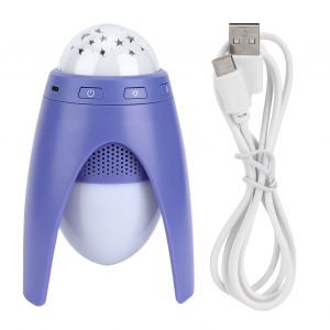 HJLIAN Lampe de projection d'etoiles USB, rotation a 360 degres, veilleuse LED avec reveil, minuterie et boite a musique, bleu - Neuf