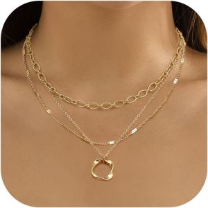 Kal-14k Plaqué Or/Argent Femmes Collier Délicat Cz Empilable Y Collier Mignon Perle Papier Clip Chaîne Pendentif Collier Set - Neuf