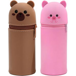 ERYI-Trousse Kawaii 2 En 1 - En Silicone Souple - Pour Filles Et Adolescents - Jolie Trousse À Crayons - Motif Dessin Animé, Rose, Ludique - Neuf