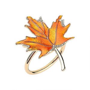 2pcs Vintage Automne Ronds De Serviette De No&euml;l, D&eacute;coration Feuille D'&eacute;rable En Alliage De Zinc De Haute Qualit&eacute; Faux Plante Artisanat Exquis Ensemble Table &Agrave; Manger - Neuf