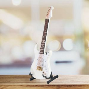 Mini guitare electrique en bois de 18 cm, modele de decoration delicat, collection avec support (blanc) - Neuf