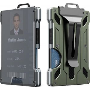 CMJAAGUR-Porte-Badge En M&eacute;tal, Portefeuille Mince Et Porte-Cartes Avec Fen&ecirc;tre Visible, Mini Porte-Cartes De Cr&eacute;dit &Agrave; Blocage Rfid, Portefeuille Minimaliste Pour Hommes Et Femmes (Arm&eacute;e Vert[M725] - Neuf