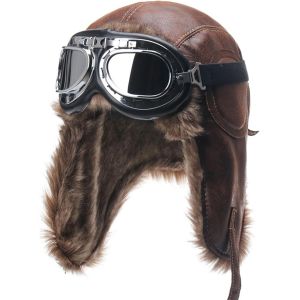 CAUC-Chapeau et Lunettes d'aviateur Vintage, Unisex Chapeau de Trappeur avec Cache Oreilles, Chapka en Fausse Fourrure pour Ski Snowboard Camping - Neuf