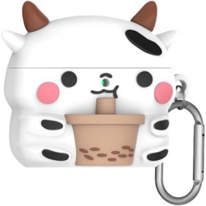 LORANKA-Jolie coque compatible avec AirPods 4 avec suppression active du bruit avec porte-cl&eacute;s, en silicone souple, motif vache de dessin anim&eacute;, protection antichoc pour femme - Neuf