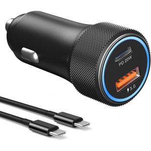 Chargeur Voiture Usb C,36w Allume Cigare Usb C Chargeurs Pour Automobile Et C&acirc;ble Usb C Vers Usb C 1.2m Para Samsung S23 S22 S21 S20,Huawei,Xiaomi,Pixel,Chargeur Voiture Usb C Rapide - Neuf