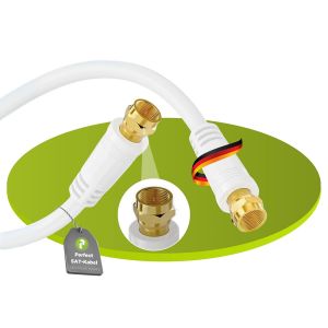 C&acirc;ble satellite, c&acirc;ble d'antenne, c&acirc;ble coaxial, fiche F &agrave; fiche F, 1,00 m, blanc - Neuf