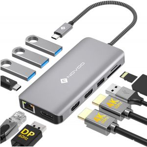 Docking Station vers Double HDMI, 11-en-1 Hub USB C vers Dual HDMI, Displayport, USB x 4, Gigabit Ethernet, PD 100W, SD/TF, Station d'accueil pour MacBook HP XPS Lenovo - Neuf