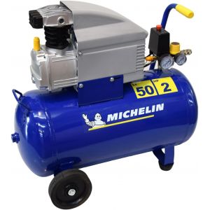 MEVRONISSHOP-Michelin Compresseur &agrave; Air MB 5020, Compresseur &agrave; Air 50-Litres, Double Manom&egrave;tre, Pression Max. 8 bars, Lubrifi&eacute; &agrave; l'Huile, Roues de Transport, Puissance 2 CV - Neuf