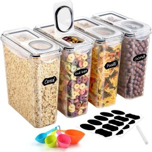 Checarzhn--No1-Boîte De Rangement Cuisine Lot De 4, 3.7l Sans Bpa Boîtes Conservation Alimentaire En Plastiqueavec Couvercle, Boîte Hermetiques Alimentaires Avec Étiquettes Pour Céréales Et Aliments - Neuf