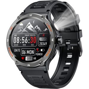 Montre Connectée Homme Smartwatch Sport: Bluetooth Appel 1.53" Hd 3atm Étanche Bracelet Connectee Avec Torche Led Boussole Moniteur De Sommeil Fréquence Cardiaque Spo2 Fitness Tracker Pour A[Z1490] - Neuf
