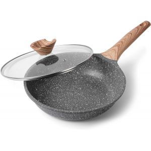 Po&ecirc;le &Agrave; Frire Antiadh&eacute;sive 24cm, Casseroles En Pierre, Rev&ecirc;tement De Granit, Po&ecirc;le &Agrave; Omelette Casseroles &Agrave; Induction. (Gris, 24cm) - Neuf