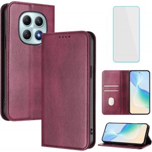 KALANKA-Coque pour Xiaomi Redmi Note 15 5G/4G/Poco M8 5G avec Verre Tremp&eacute; Blocage RFID Protection Housse Cuir Fente Carte &Eacute;tuis &agrave; Rabat Vintage Etui Portefeuille pour Redmi Note15 PocoM8 Bourgogne - Neuf