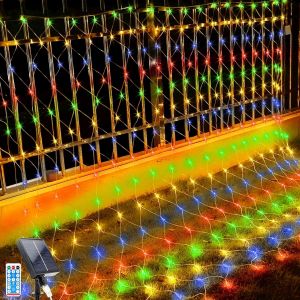 LED Solaire Guirlande Lumineuse, 2x3M Guirlande Lumineuse Filet, 192 LEDs 8 Modes Étanche Extérieure Maille Lumineuse avec Télécommandée pour Décoration Noël, Jardin, Balcon (2 * 3M, Coloré) - Neuf