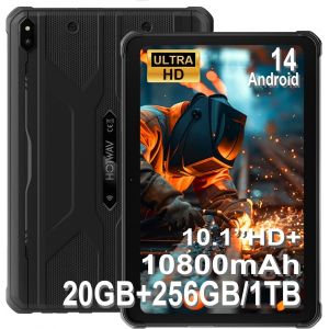 HOTWAV R10 Pro Tablette Tactile 2025-20Go + 256Go/TF 1To Android 14 Tablette, 10080mAh Battery, ecran 10.1"" HD+ Tablette Incassable, 13MP+5MP, Octa Core, Dual SIM 4G, Face ID, IP68&IP69K, GPS, OTG - Neuf