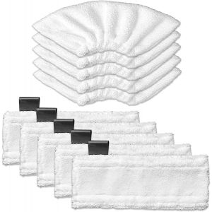 KALANKA-10 Chiffons lavables en microfibre (5 Bonnettes + 5 Chiffons) Convient pour Karcher Nettoyeur Vapeur EasyFix SC 2, SC 3, SC 4, SC 5, Chiffon de remplacement pour tous les sols - Neuf