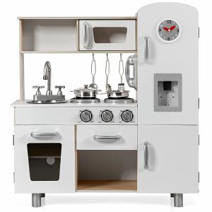 Cuisine pour enfants en bois 72,5 x 29 x 81,5 cm avec accessoires &eacute;ducatifs design moderne en MDF blanc Helloshop26 20_0019195 - Neuf
