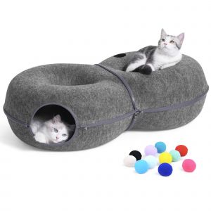 Tunnel Pour Chat En Forme De 8, Grand Lit Pour Chats D'int&eacute;rieur, Grotte Pour Chat &Agrave; Circulation Infinie Avec 12 Balles Jouets, Tunnel En Forme De Donut Pour Chats Jusqu'&agrave; 13,6 Kg (Gris Fonc&eacute;, L 96,5 X 61 X 28 Cm) - Neuf